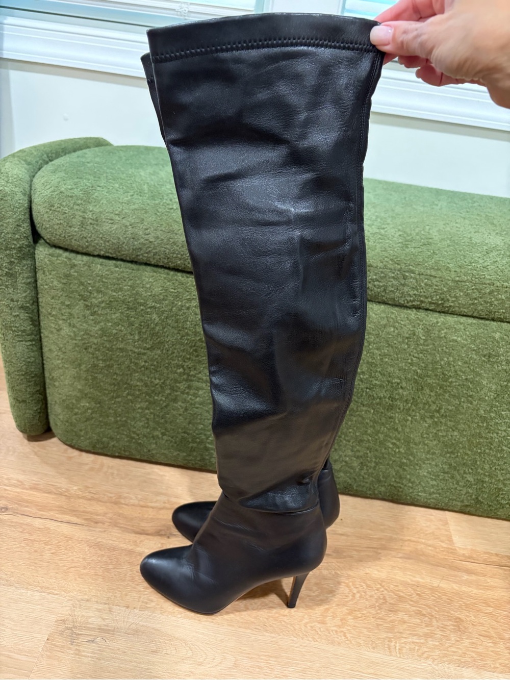 Jimmy Choo Black Leather Over-the-Knee Stiletto Boots